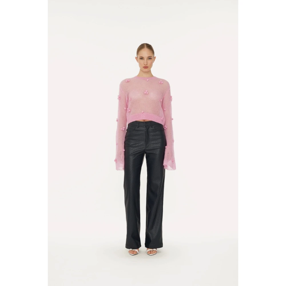 Rotate Birger Christensen Donkerblauwe Rechte Gevlochten Broek Blue Dames