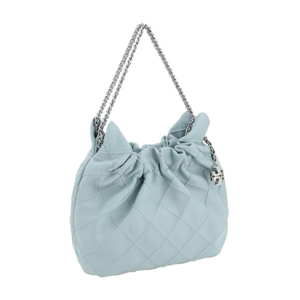 TORY BURCH Geruite Leren Mini Hobo Schoudertas Blue Dames