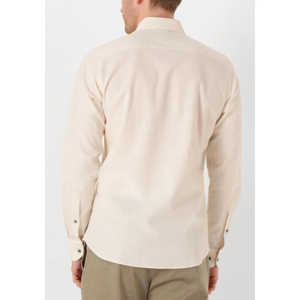 Profuomo Heren X-cutaway Shirt Katoen Linnen Beige Heren