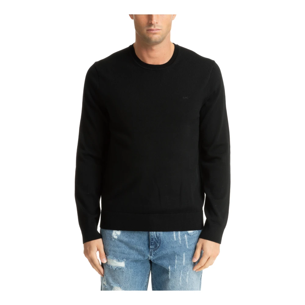 Michael Kors Men's Black Plain Jumper With Logo Embroideries - L - Knitwear