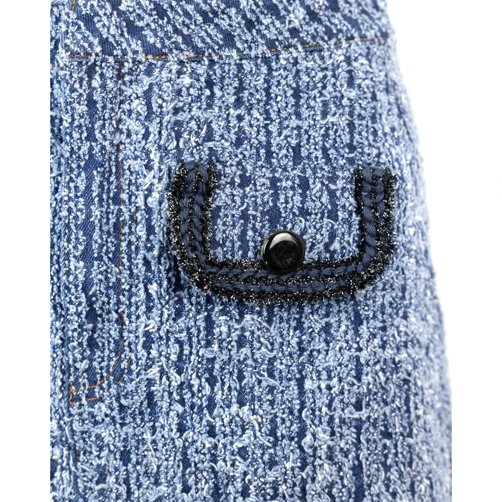 Self Portrait Denim Mini Rok met Geweven Details Blue Dames