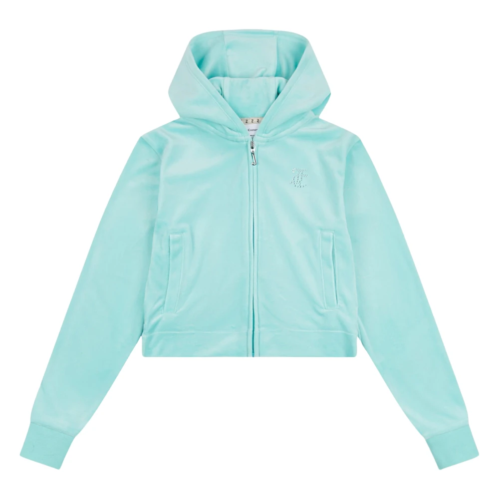 Juicy Couture Girls Blue Diamante Logo Zip Up Hoodie Size 9 Y
