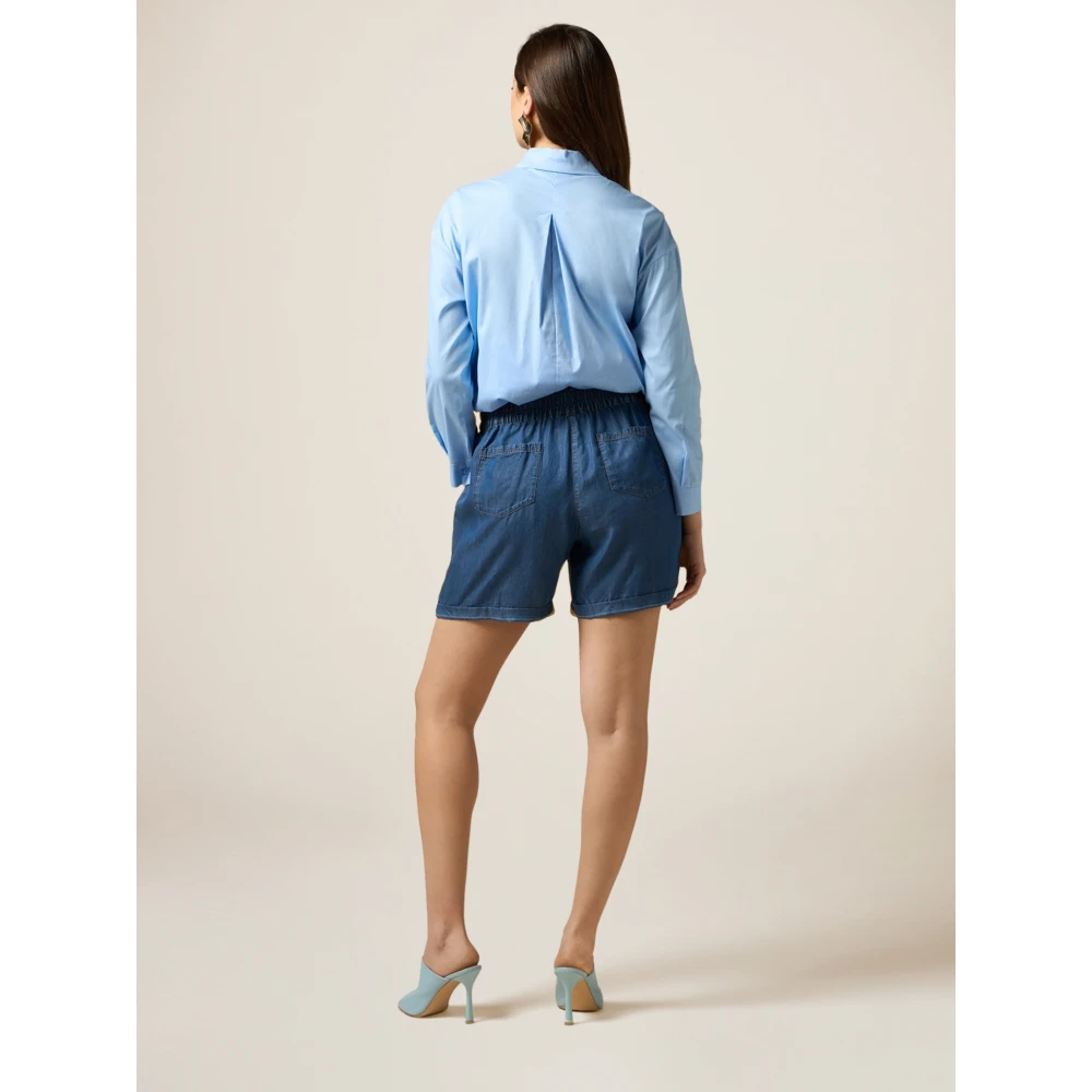 Oltre Tencel Denim Effect Shorts Blue Dames