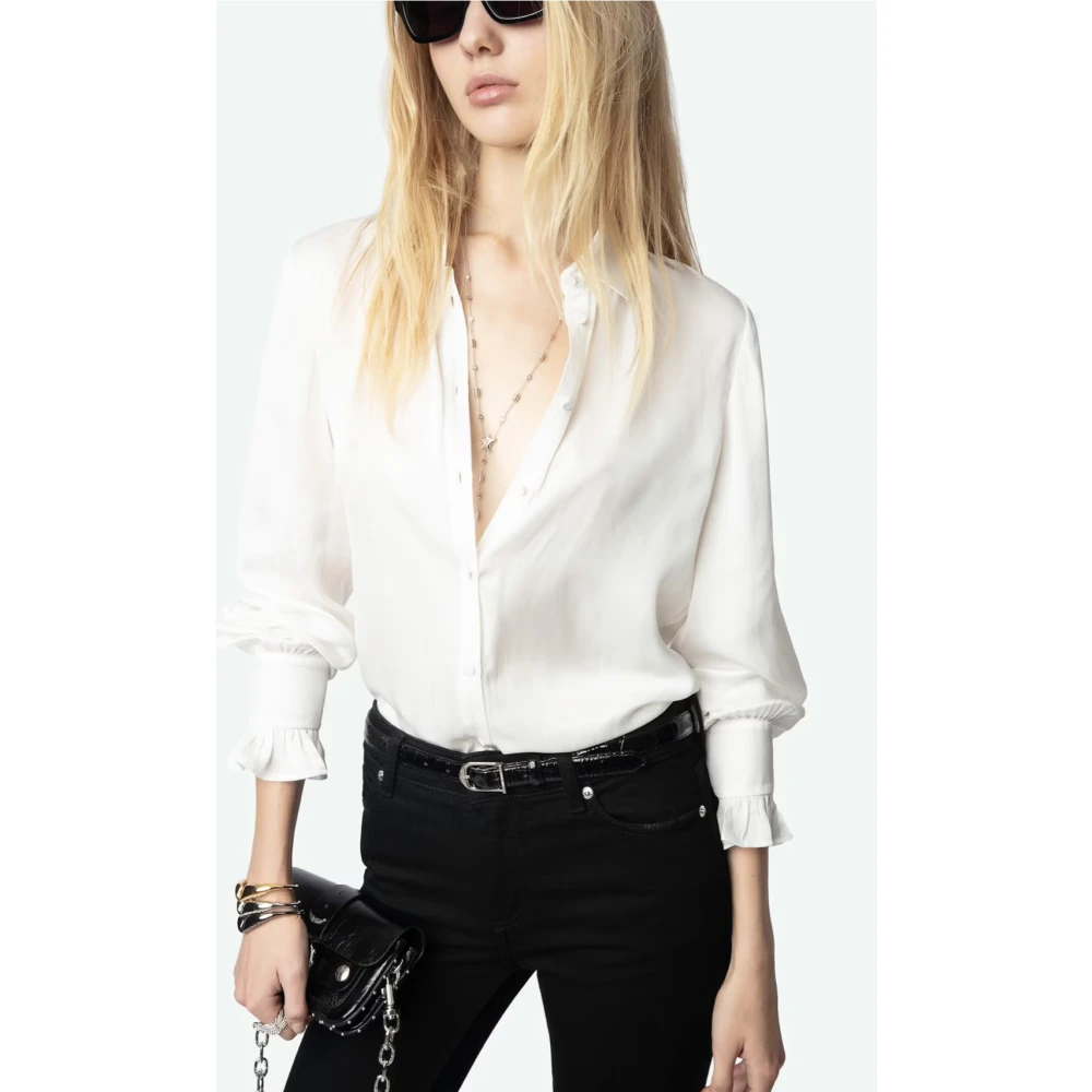 Zadig & Voltaire Satijnen Japanse Shirt met Geborduurde Vleugels White Dames