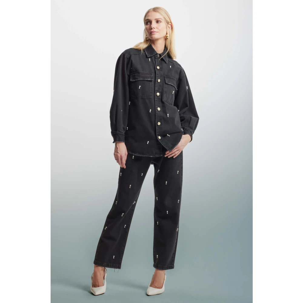 Kocca Geborduurde Denim Overhemd Black Dames