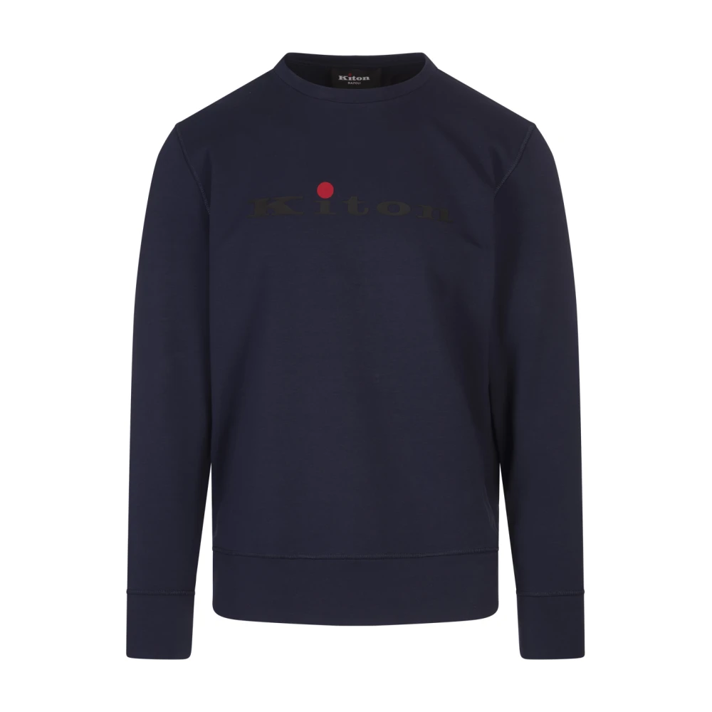 Kiton Blauwe Sweatshirt met Ronde Hals en Logo Blue Heren