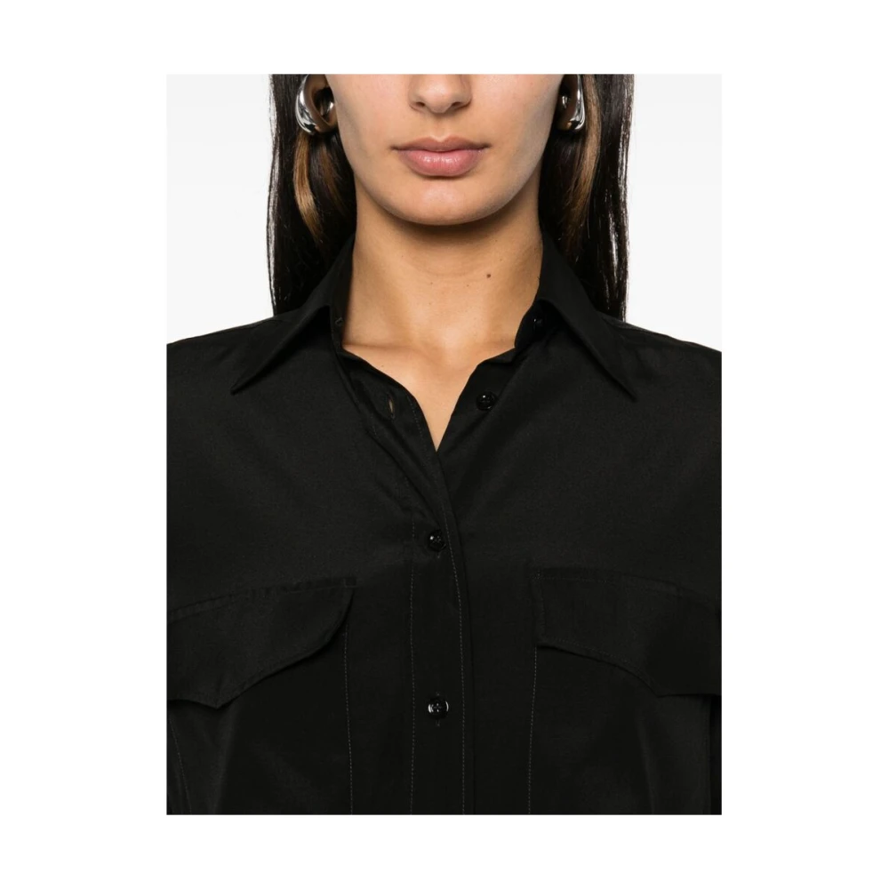 Mazzarelli Zwarte Zijde Blend Georgette Crepe Overhemd Black Dames