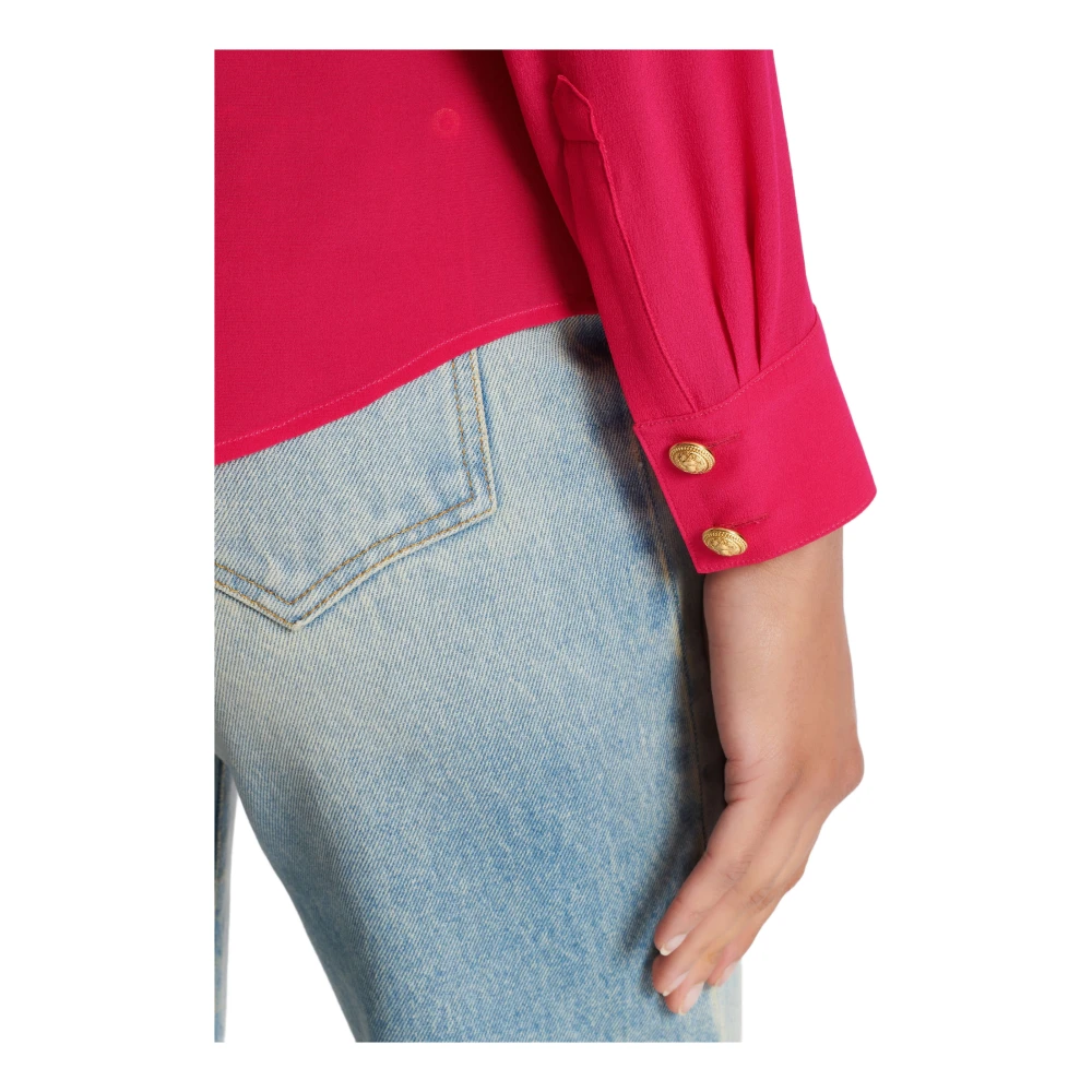 Balmain Crêpe shirt met gouden knopen Pink Dames