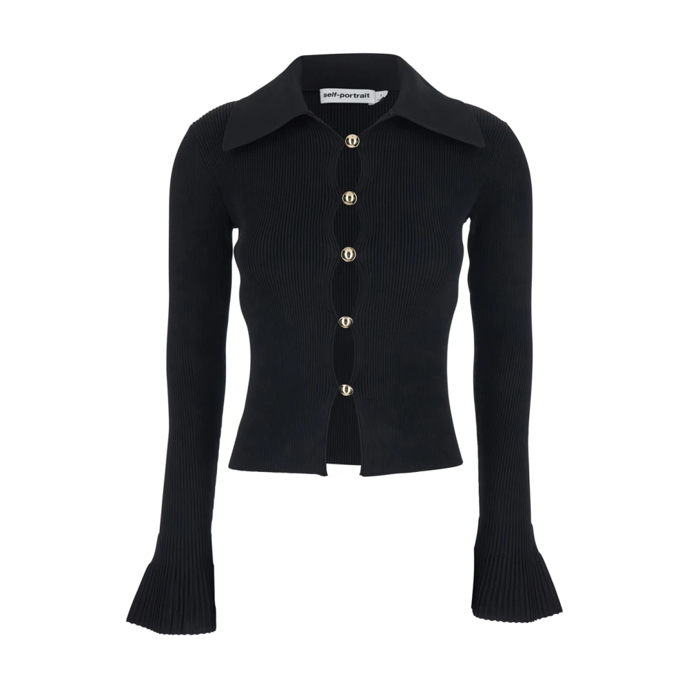 Self Portrait Women's Black Dress With Oversized Collar And Ribbed Design - Cardigans - Xs - Knitwear