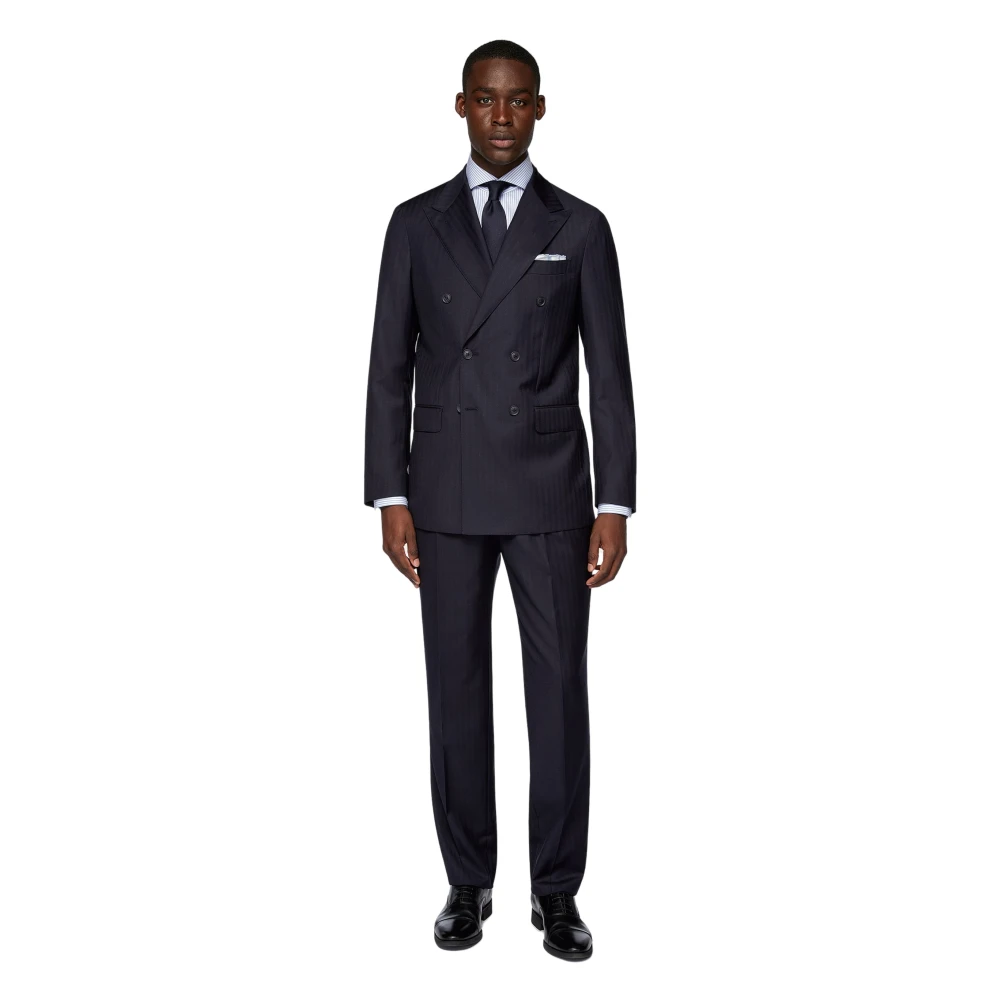Boggi Milano Haringbeen Dubbelrijig Pak van Pure Wol Blue Heren