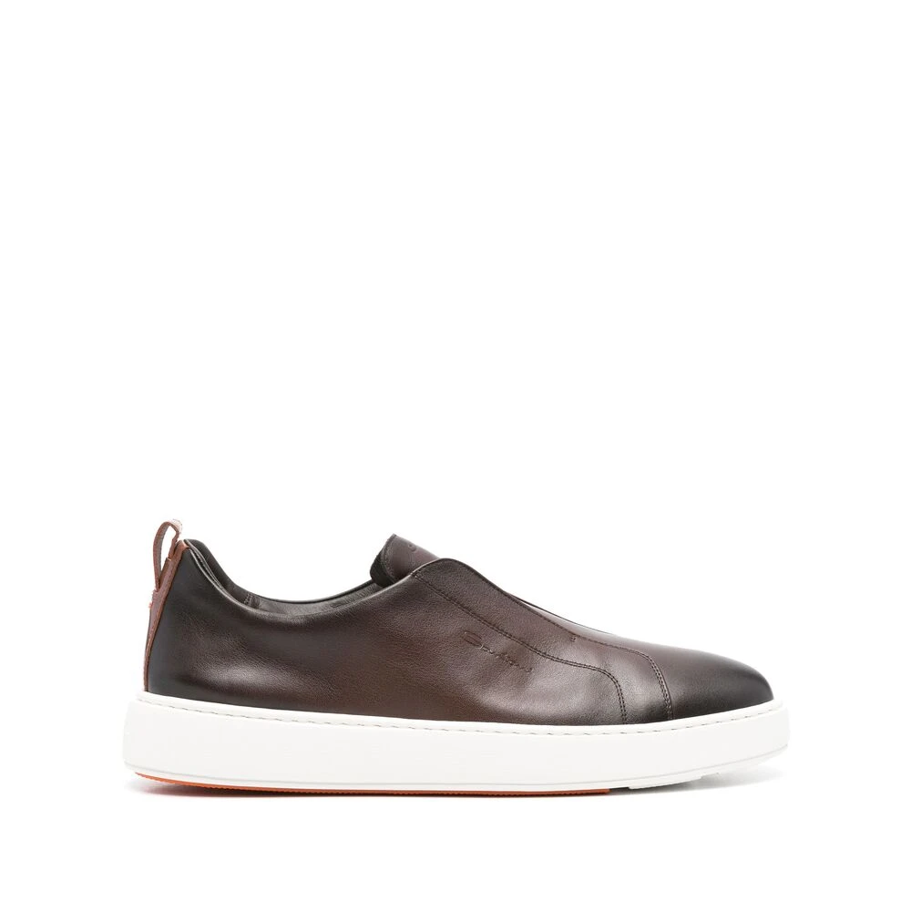 Santoni Cedar Brown Sneakers med dragflik Brown, Herr