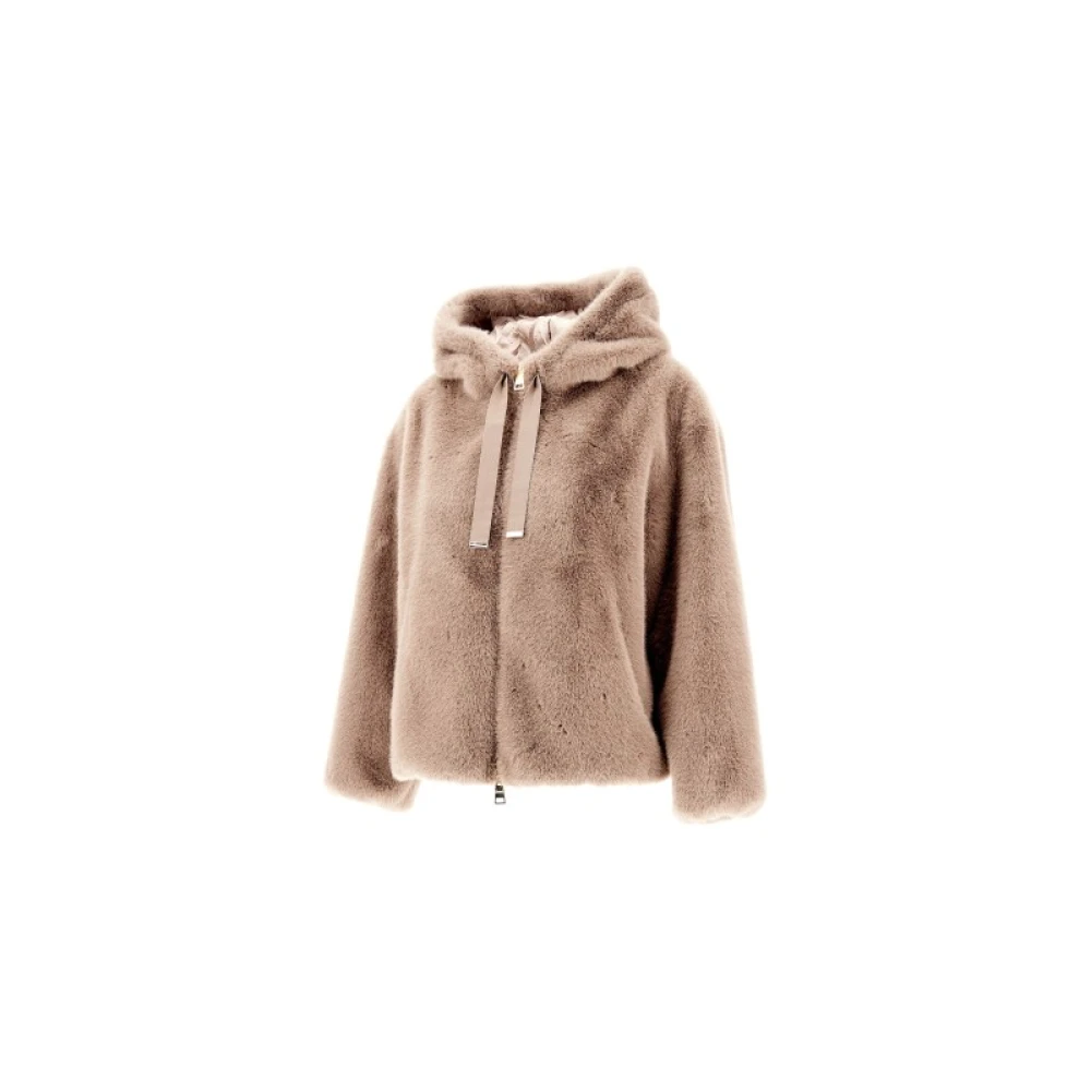 Herno Faux Fur Cropped Jacket met capuchon Beige Dames