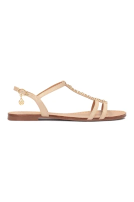 Beige läder ankelrem ballerinaskor