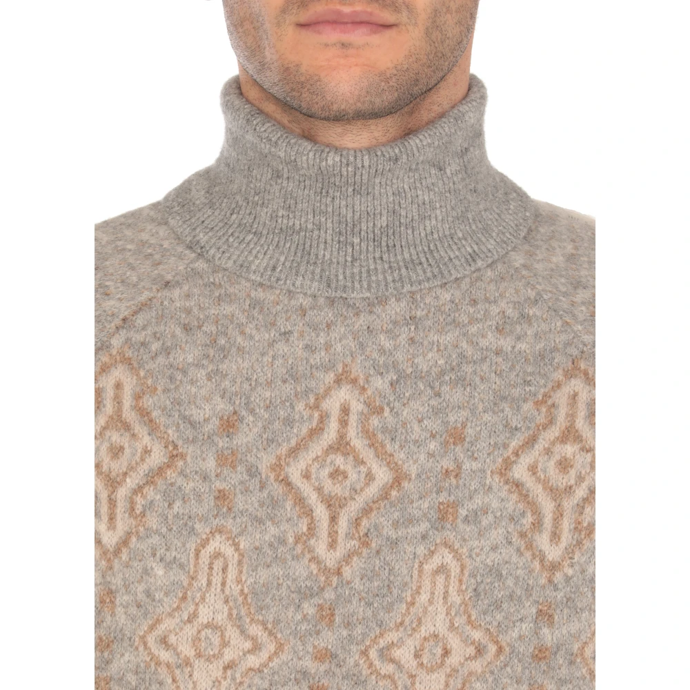BRUNELLO CUCINELLI Grijze Alpaca Blend Geometrische Trui Gray Heren