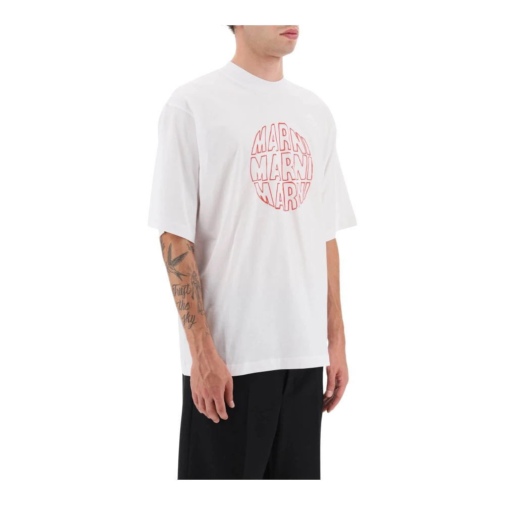 Marni Outline Print T-Shirt White Heren
