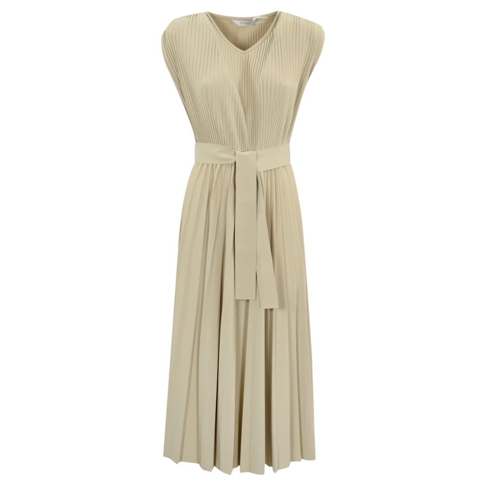 Max Mara Elegant Veckad Midi Klänning Beige, Dam