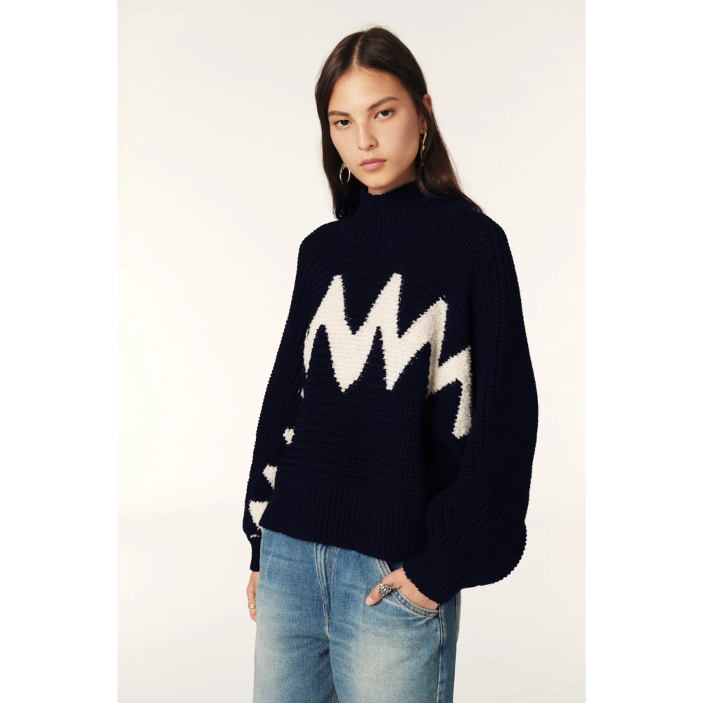 BA&SH Alpaca Bouclé Cape Pullover Blue Dames