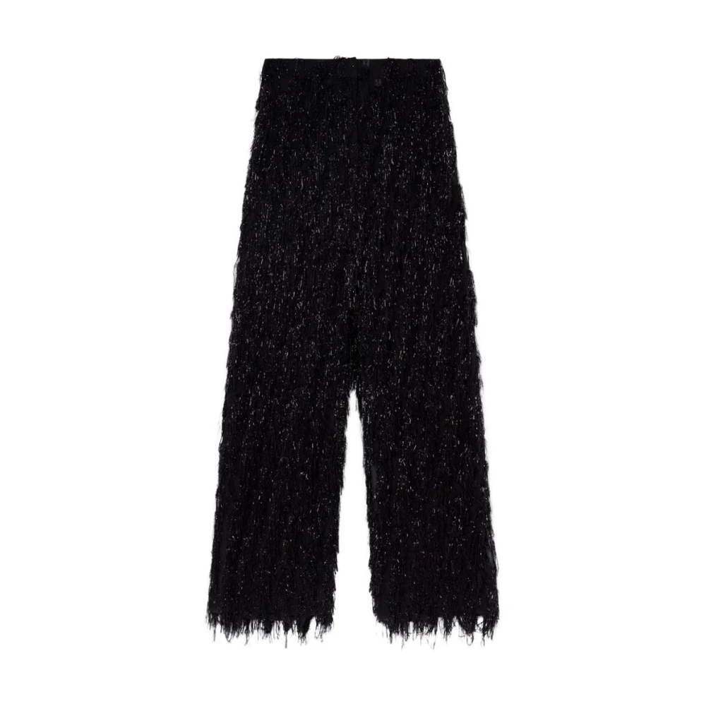 Stella Mccartney Zwarte Glitter Kwast Wijde Pijp Broek Black Dames
