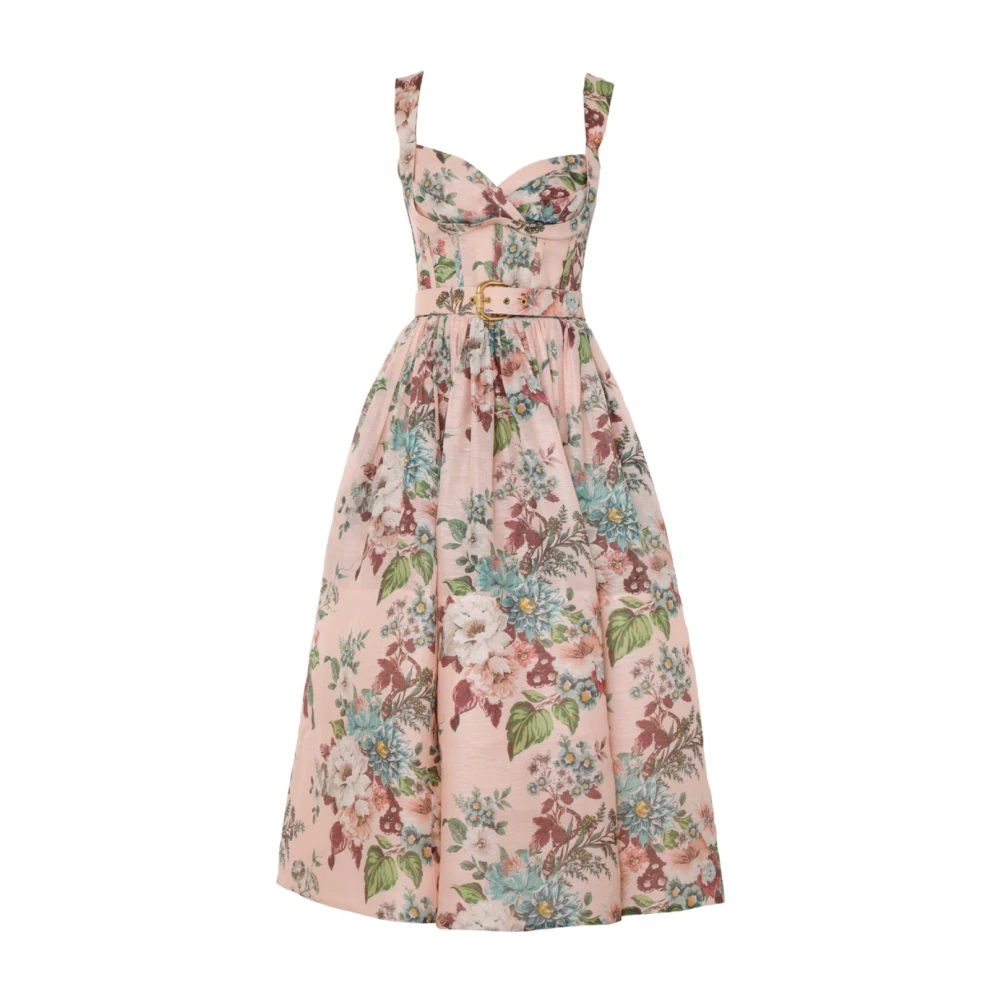 Zimmermann Roze Midi Jurk met Strikbandjes Multicolor Dames