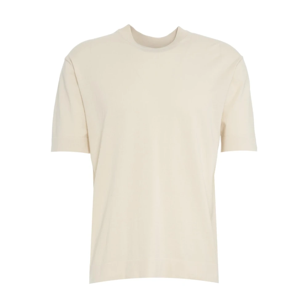 Paolo Pecora Wit Gebreid T-shirt met Ribkraag Beige Heren