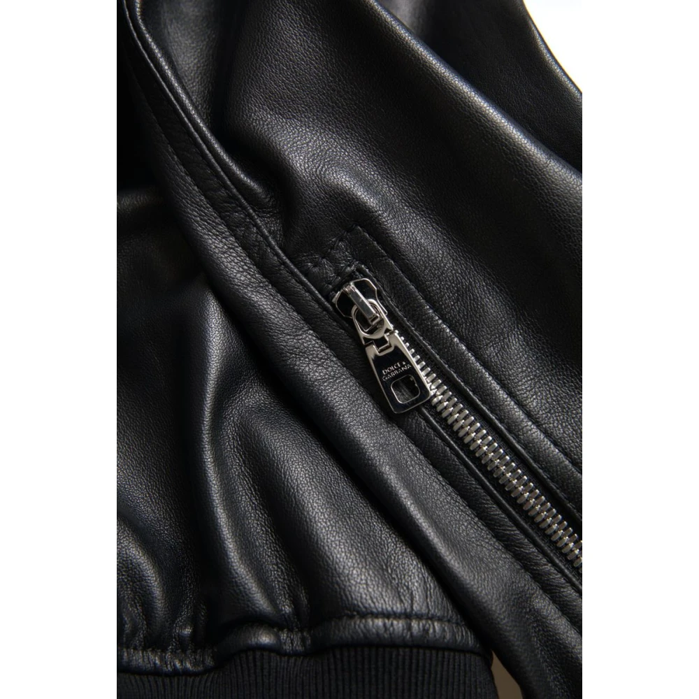 Dolce & Gabbana Elegante zwarte leren bomberjack Black Heren