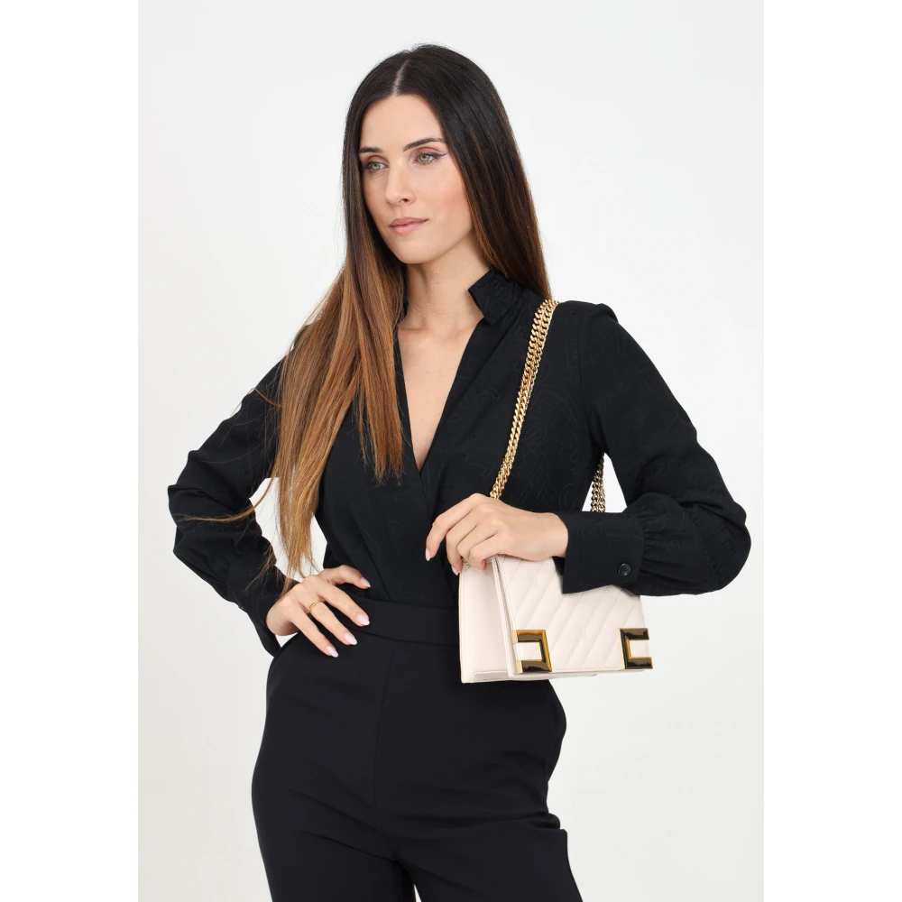 Elisabetta Franchi Zwarte Georgette Jacquard Gekruiste Top Black Dames