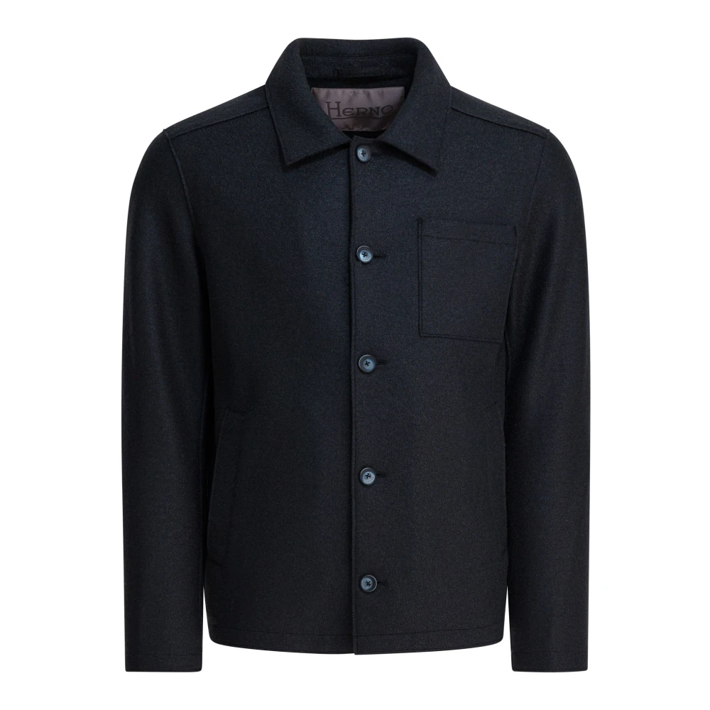 Herno Herr Blå Jackor Xl, Polyester, Resort Filtad Ull Skjortjacka