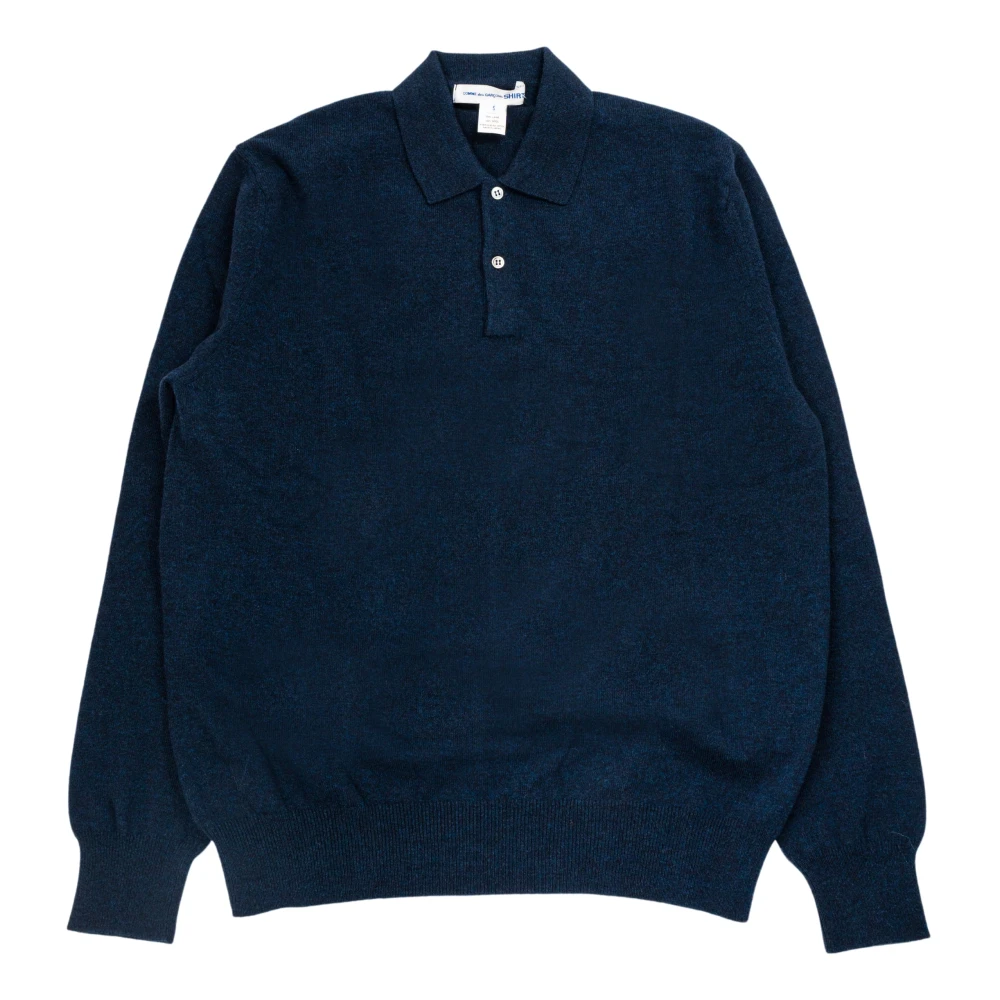 Comme des Garçons Navy Blue Geribbelde Gebreide Poloshirt Blue Heren