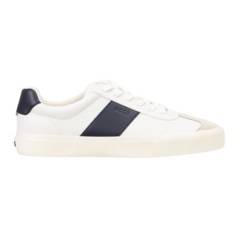 Hugo Men's White Sneakers, 9 Uk, Hammered Faux Leather Trainers