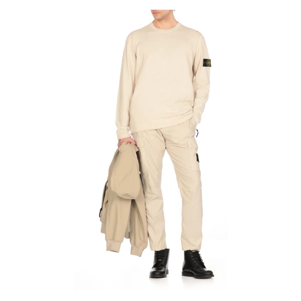 Stone Island Beige Katoenen Trui met Iconische Patch Beige Heren