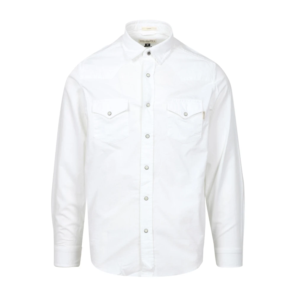 Roy Roger's Witte Oxford Kraag Shirt met Zakken White Heren