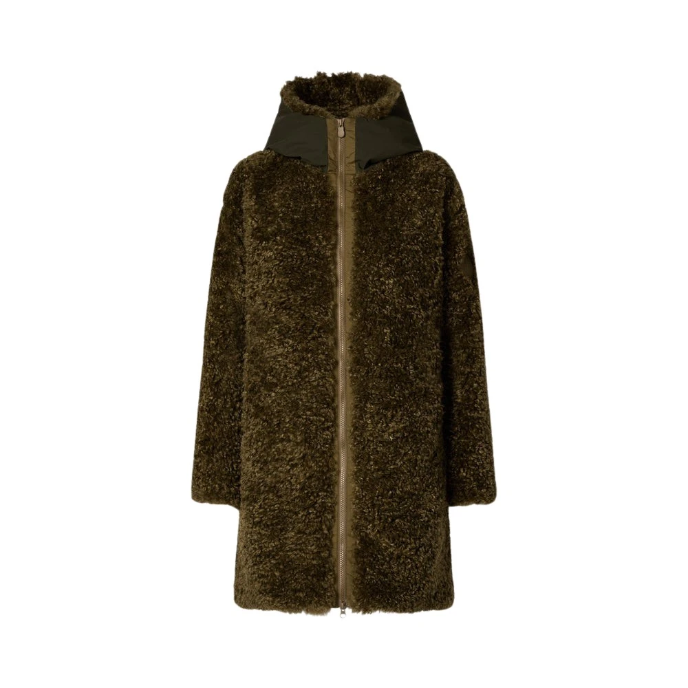 Save The Duck Angelica Faux Shearling Hooded Coat Green Dames