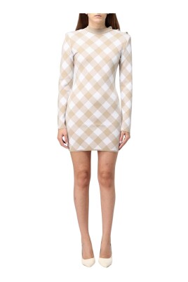 checkered-pattern-mini-dress-elegant-style