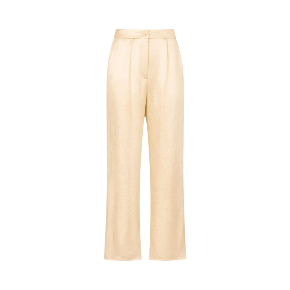Liu Jo Women's Beige Wide Trousers, Xl, Satin Trousers With Slits