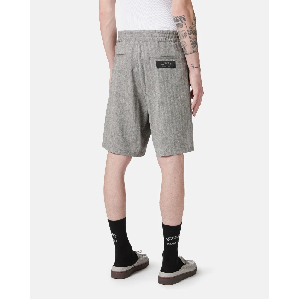 Iceberg Bermuda regular fit in wit en zwart visgraatstof Gray Heren
