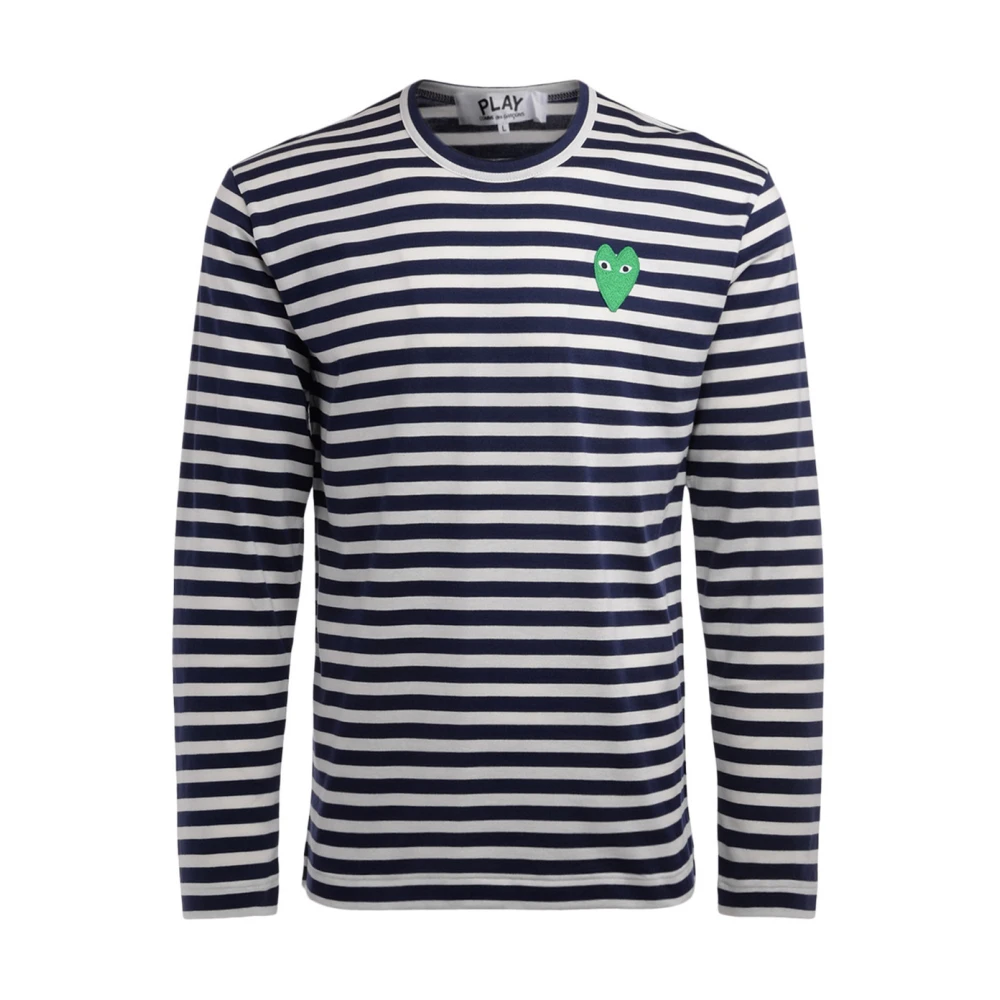 Comme des Garçons Play Gestreept T-shirt met lange mouwen en groen hart Blue Heren