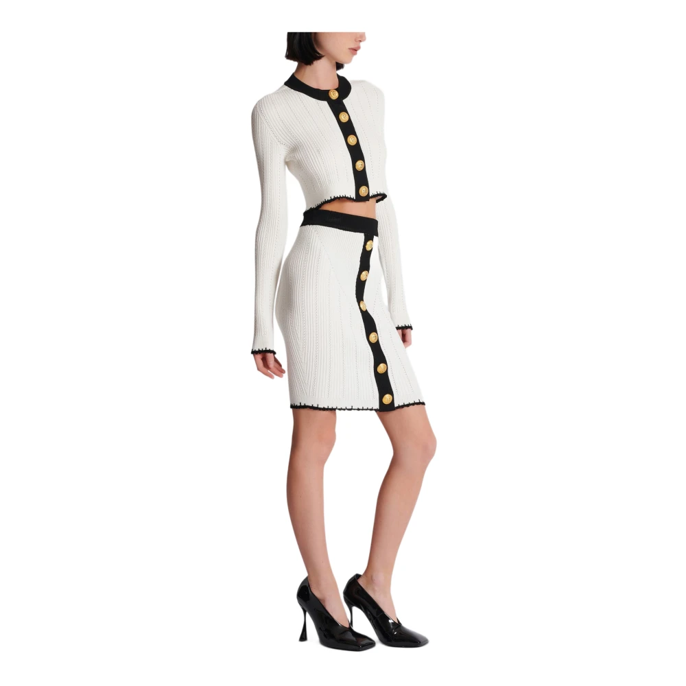 Balmain Gebreide Rok met Knopen White Dames
