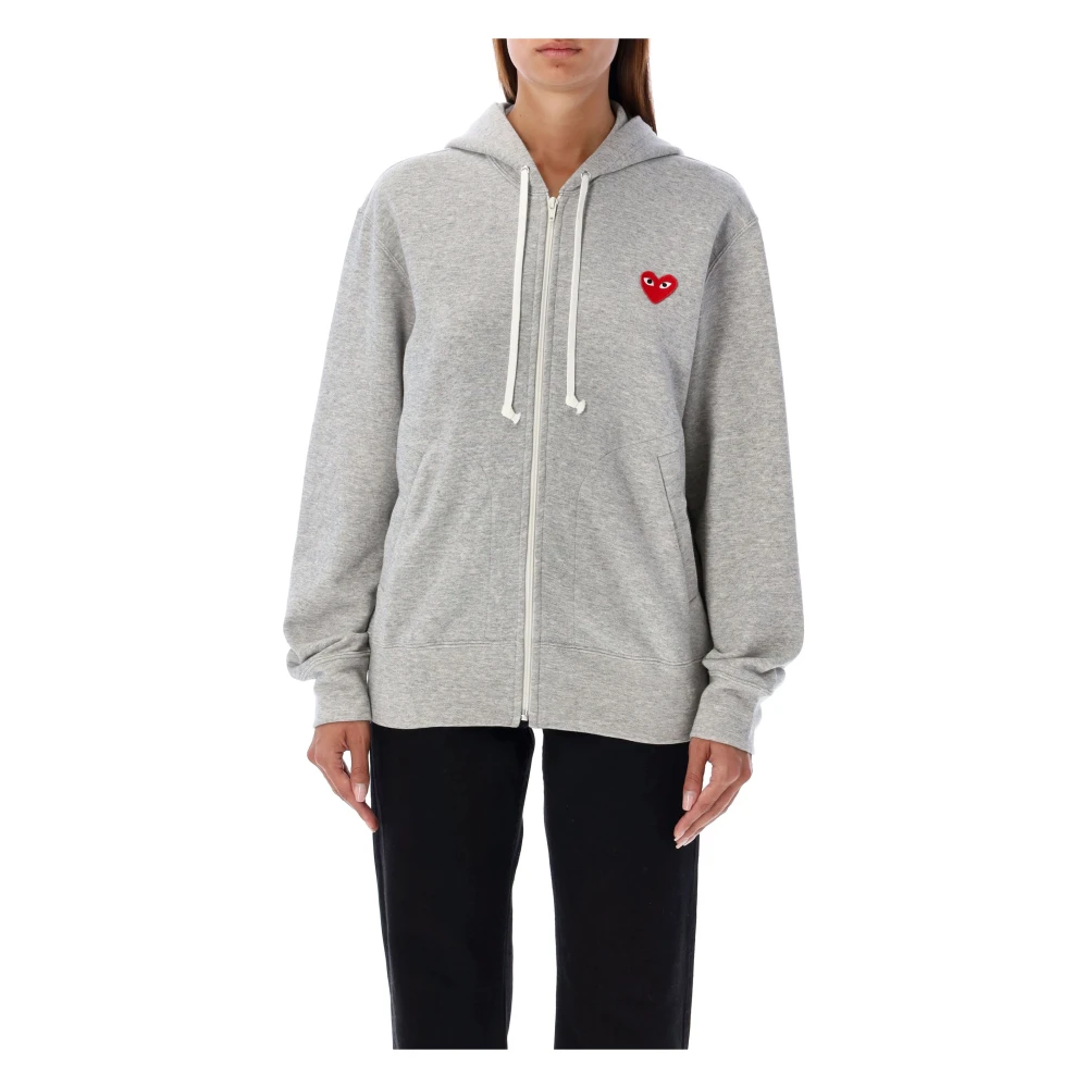 Comme des Garçons Rode Hart Rits Hoodie Gebreide Kleding Gray Dames