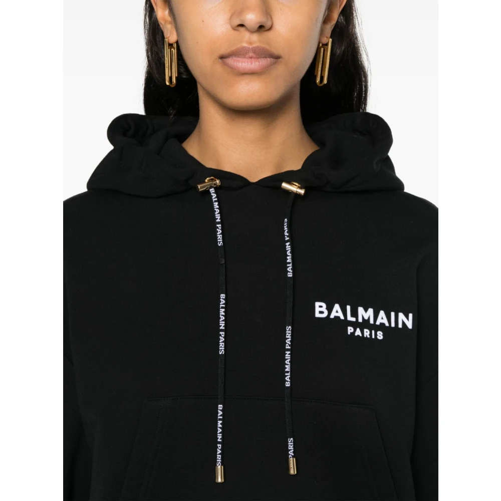 Balmain Zwarte Hoodie Trui Jersey Logo Black Dames