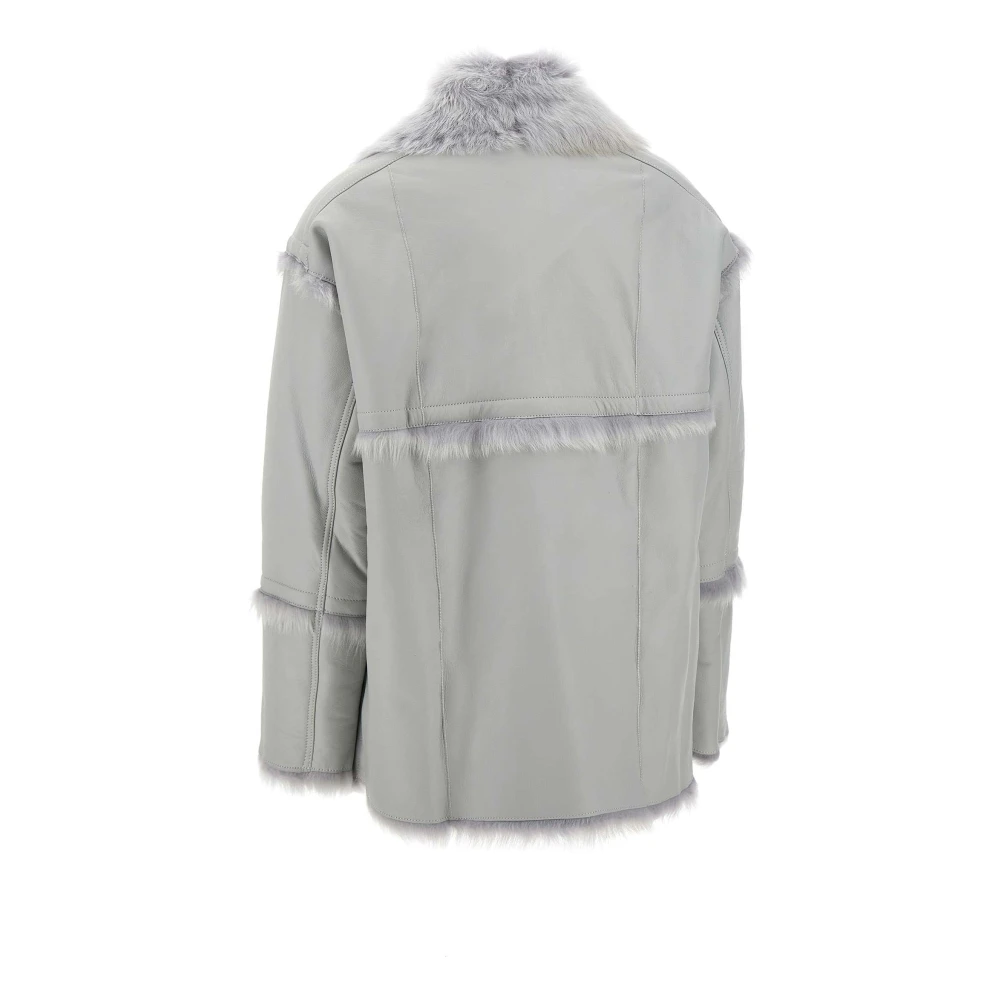 IRO Omkeerbare Shearling Leren Jas Grijs Gray Dames