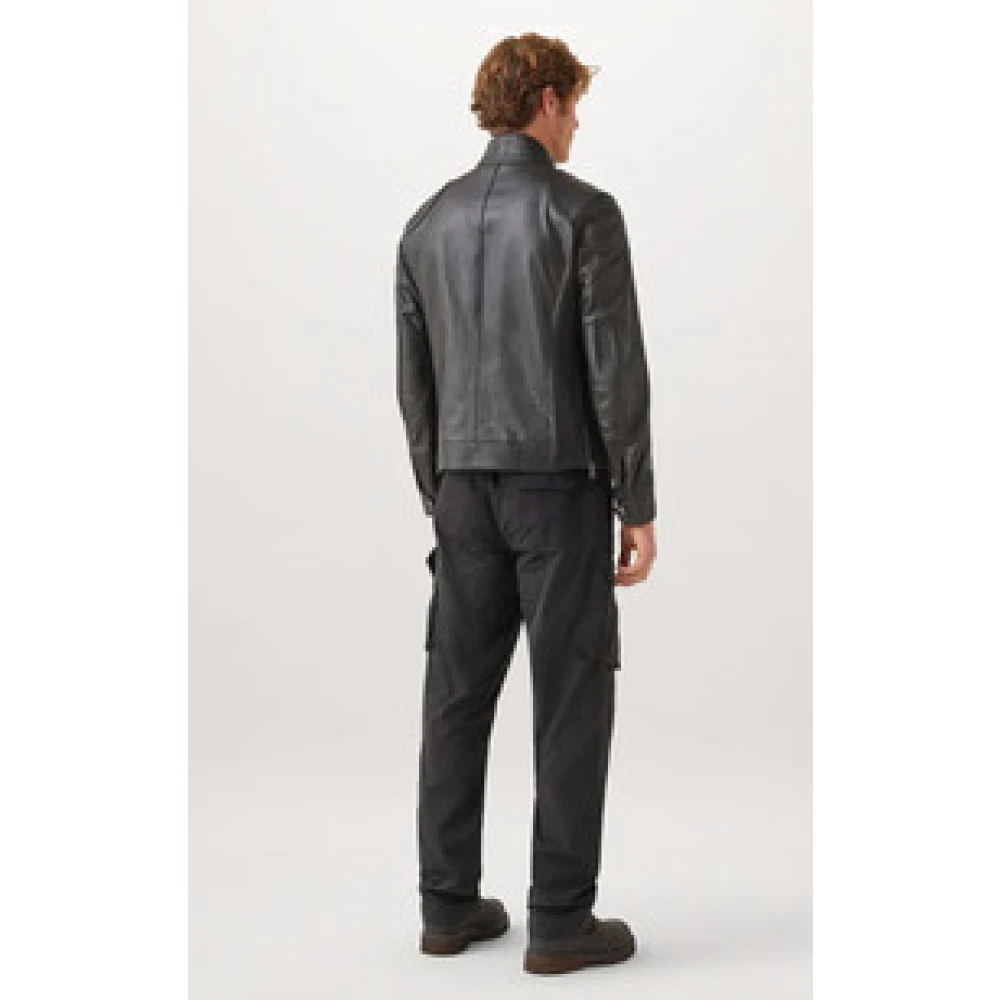 Belstaff Zwarte leren multi-pocket gangsterjas Black Heren