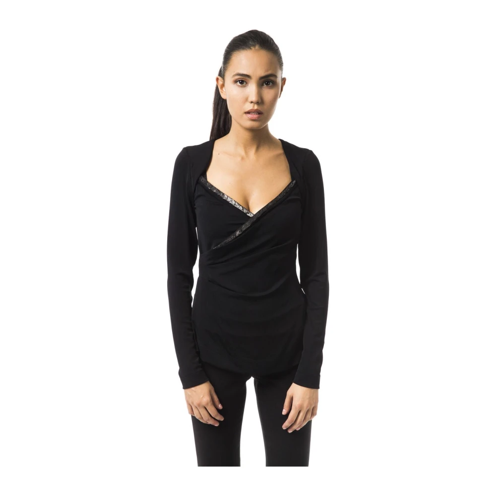 By Byblos Open Hals Lange Mouw T-shirt Black Dames
