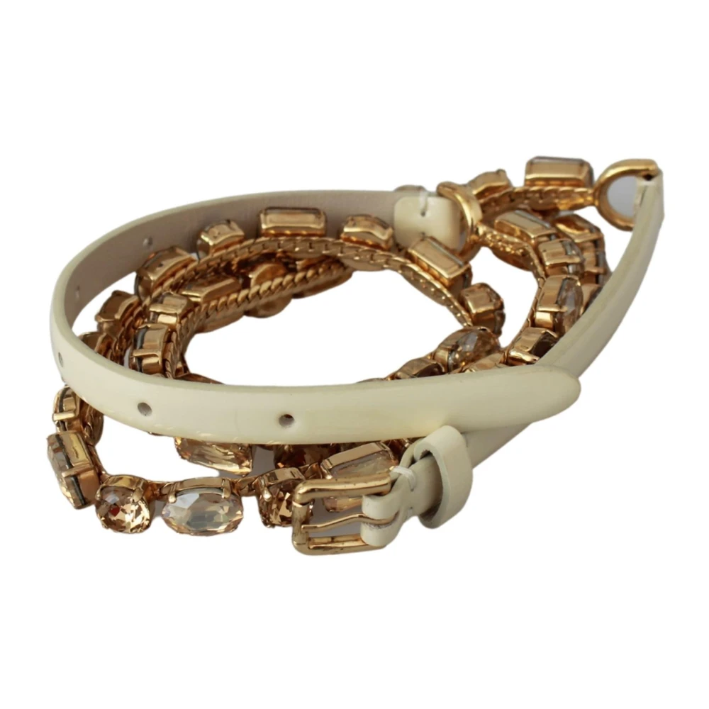 Dolce & Gabbana Women's White Crystal Embellished Belt S With Champagne Crystals