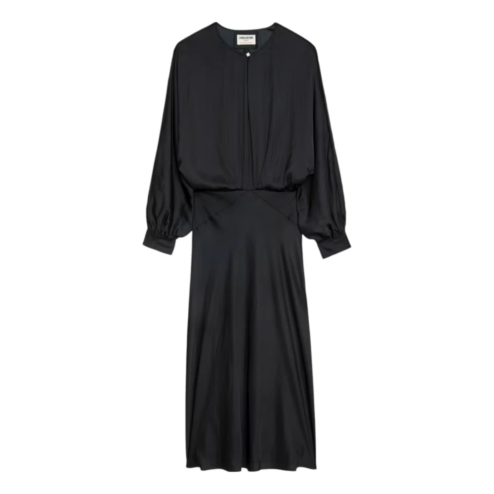Zadig & Voltaire Zwarte Satijnen Jurk met Diamanten Knoop Black Dames