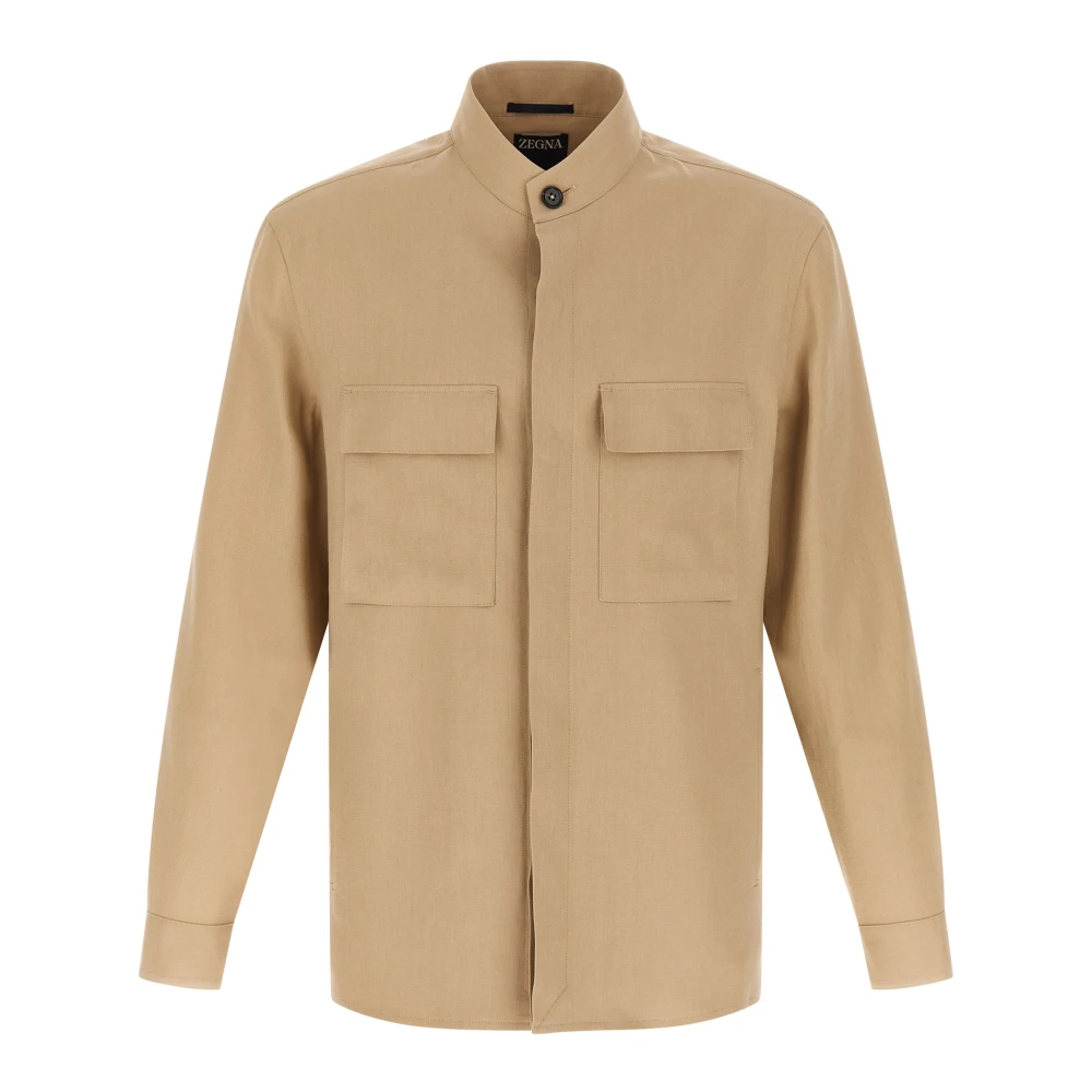 Zegna Men's Beige Light Jackets, L, Oasi Lino Overshirt