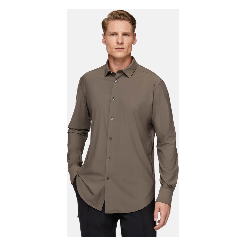 Boggi Milano Slim Fit Stretch Nylon Shirt Brown Heren