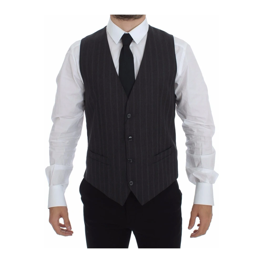 Dolce & Gabbana Men's Gray Waistcoats, M, Striped Vest Mainline Collection