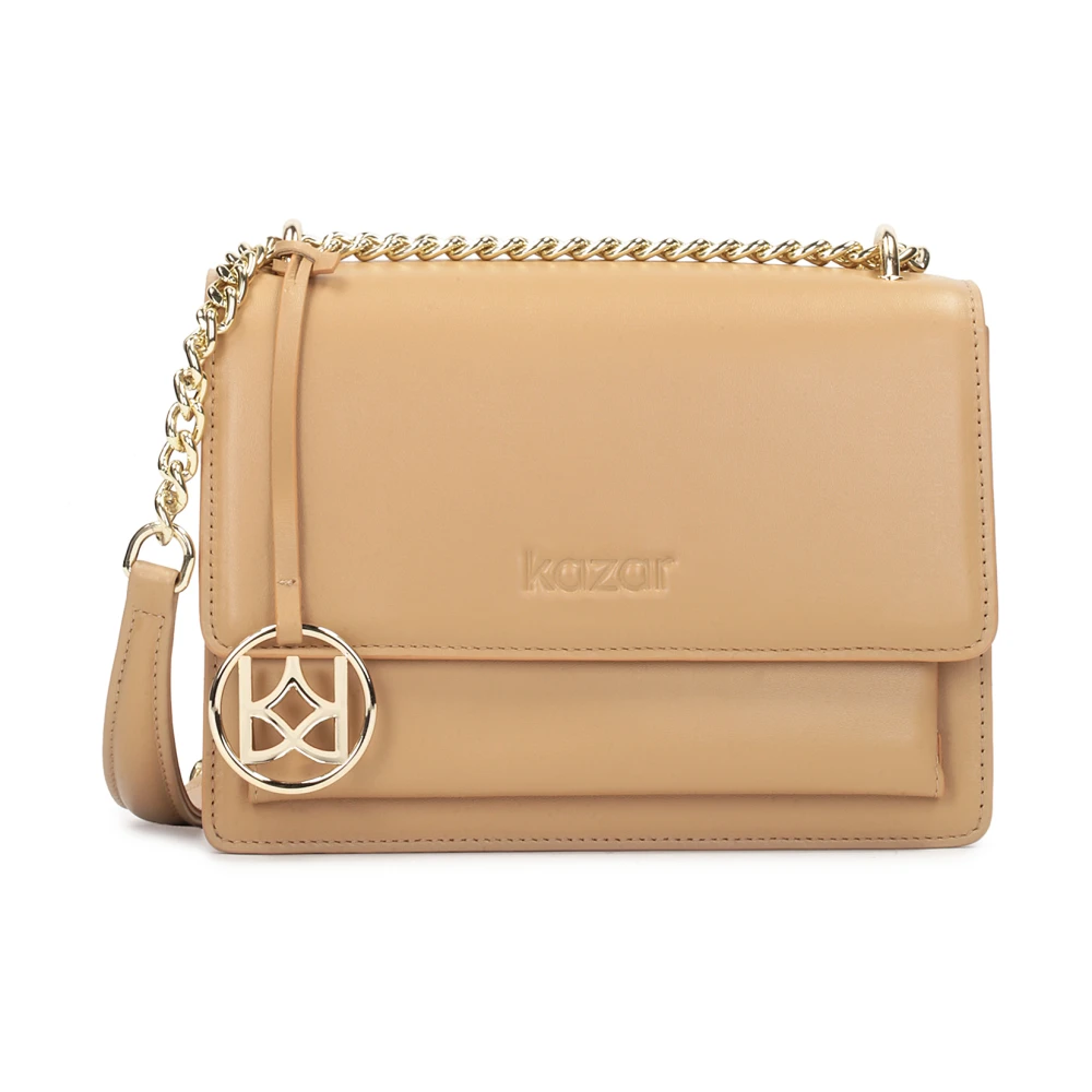 Kazar Leren tas met een klep en een metalen hanger Beige Dames