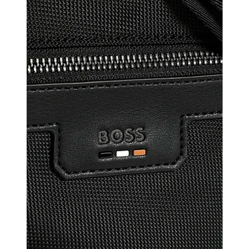 Boss Gestructureerde Crossbody Tas met Logo Rits Black Heren