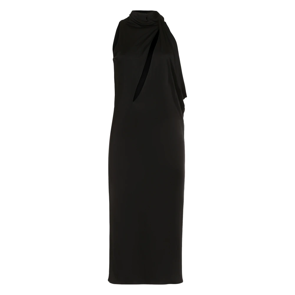 Versace Viscose Jurk met Gedrapeerd Voorpand Black Dames